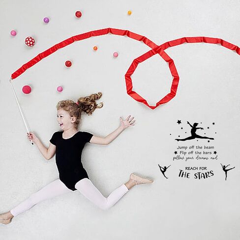 SUPERDANT Gymnastics Quote Wall Stickers Girl's Vinyl Bedroom Wall Decor | Motivational Gymnastic Text Follow Your Dreams and Reach for The Stars Gymnast Wallpaper Decal for Bedroom Training Room in Kuwait