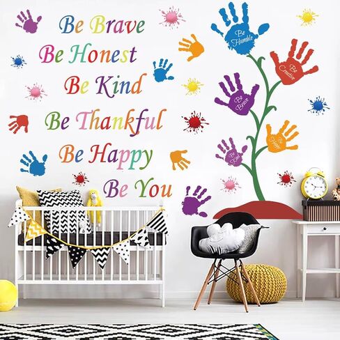 Colorful Inspirational Wall Decals Quotes Be Thankful Be Creative Be Brave Vinyl Paint Splatter Handprint Wall Art Sticker Peel and Stick Wall Decor Motivational Saying Wall Stickers for Kids Bedroom in Saudi Arabia