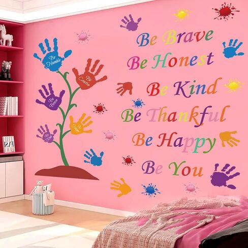 Colorful Inspirational Wall Decals Quotes Be Thankful Be Creative Be Brave Vinyl Paint Splatter Handprint Wall Art Sticker Peel and Stick Wall Decor Motivational Saying Wall Stickers for Kids Bedroom in Saudi Arabia