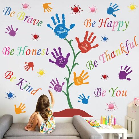 Colorful Inspirational Wall Decals Quotes Be Thankful Be Creative Be Brave Vinyl Paint Splatter Handprint Wall Art Sticker Peel and Stick Wall Decor Motivational Saying Wall Stickers for Kids Bedroom in Saudi Arabia