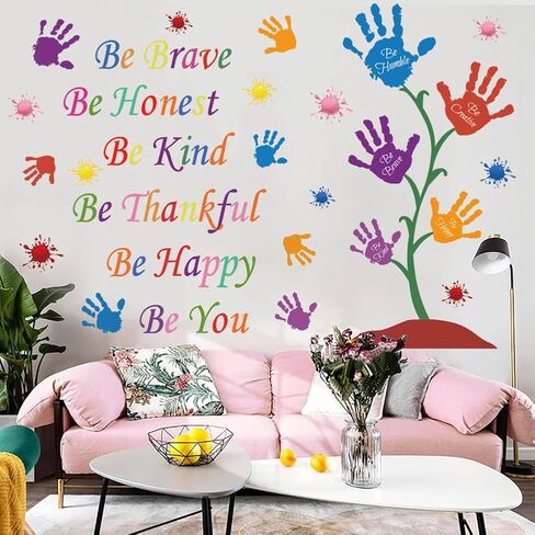 Colorful Inspirational Wall Decals Quotes Be Thankful Be Creative Be Brave Vinyl Paint Splatter Handprint Wall Art Sticker Peel and Stick Wall Decor Motivational Saying Wall Stickers for Kids Bedroom in Saudi Arabia