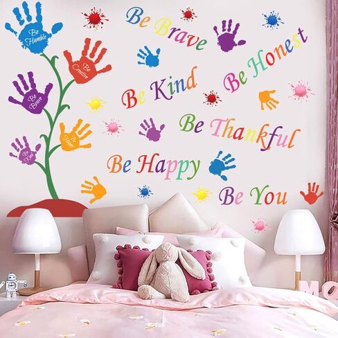 Colorful Inspirational Wall Decals Quotes Be Thankful Be Creative Be Brave Vinyl Paint Splatter Handprint Wall Art Sticker Peel and Stick Wall Decor Motivational Saying Wall Stickers for Kids Bedroom in Saudi Arabia