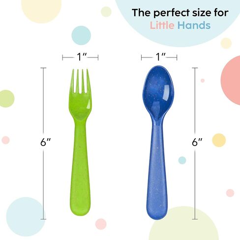 PLASKIDY Wheat Straw Toddler Utensils Set of 12 - Kids Forks and Kids Spoons BPA Free/Dishwasher Safe Kids Utensils Cutlery Set Brightly Colored Toddlers Silverware Set in Kuwait