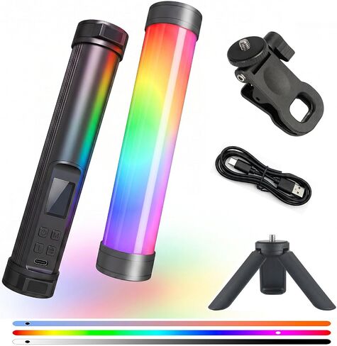Portable 360° Rotatable Magnetic RGB LED Light Wand, APP Control 0-360° Full Color Adjustable Rechargeable Fill Light, 21 Effects, Bring Clip & Tripod for Phone Camera Live Stream Makeup Shooting in Kuwait