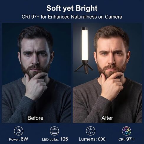 Portable 360° Rotatable Magnetic RGB LED Light Wand, APP Control 0-360° Full Color Adjustable Rechargeable Fill Light, 21 Effects, Bring Clip & Tripod for Phone Camera Live Stream Makeup Shooting in Kuwait