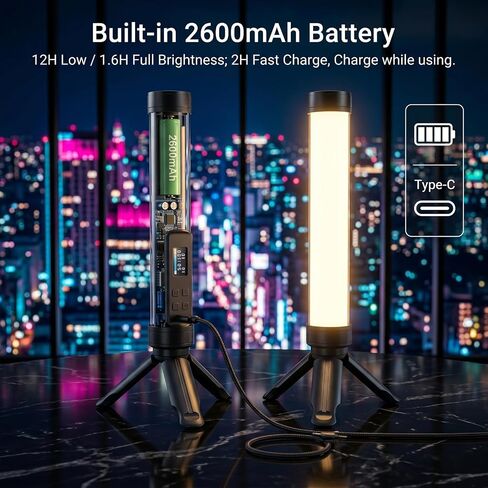Portable 360° Rotatable Magnetic RGB LED Light Wand, APP Control 0-360° Full Color Adjustable Rechargeable Fill Light, 21 Effects, Bring Clip & Tripod for Phone Camera Live Stream Makeup Shooting in Kuwait