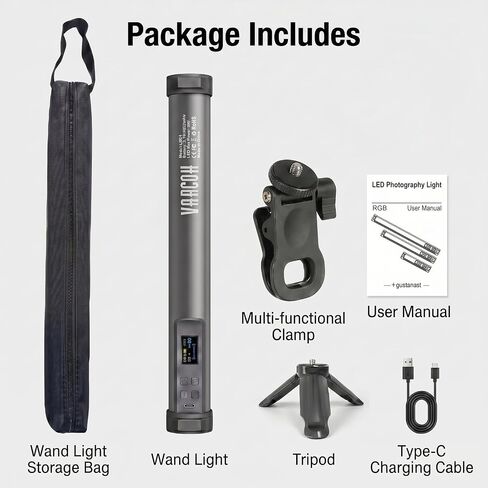 Portable 360° Rotatable Magnetic RGB LED Light Wand, APP Control 0-360° Full Color Adjustable Rechargeable Fill Light, 21 Effects, Bring Clip & Tripod for Phone Camera Live Stream Makeup Shooting in Kuwait