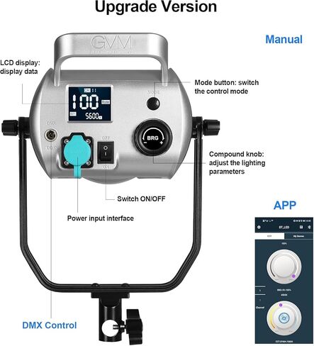 GVM 300W Video Light Kit, Continuous Lighting for Photography with Bowens Mount Softbox&Stand, 2700~7500K,112000Lux@0.5m Studio Light with APP DMX, CRI 97+ Bi-Color 8 Scene Lights for Film Recording in Kuwait