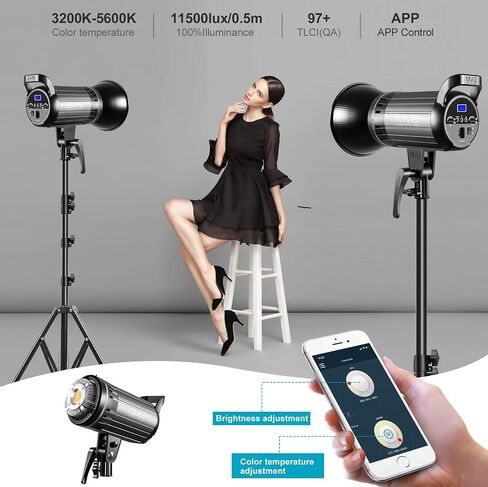GVM LED Video Light 100W CRI97+/3200K~5600K Bowens Mount Led Continuous Video Light, with APP Intelligent Control System, for Video Recording,Children Photography,Wedding,Outdoor Shooting in Kuwait