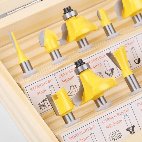 15Pcs Router Bit Set 1/4" Shank C3 Carbide Woodworking Kit | 15 piece router bit kit, 1/4 inch shank, C3 carbide blades, wooden storage case, beginner DIY woodworking, all in one kit in Kuwait