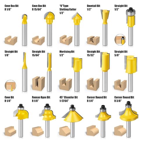 15Pcs Router Bit Set 1/4" Shank C3 Carbide Woodworking Kit | 15 piece router bit kit, 1/4 inch shank, C3 carbide blades, wooden storage case, beginner DIY woodworking, all in one kit in Kuwait