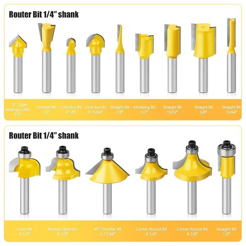 15Pcs Router Bit Set 1/4" Shank C3 Carbide Woodworking Kit | 15 piece router bit kit, 1/4 inch shank, C3 carbide blades, wooden storage case, beginner DIY woodworking, all in one kit in Kuwait