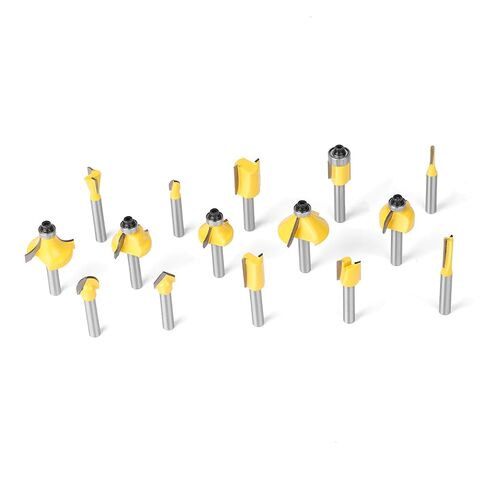 15Pcs Router Bit Set 1/4" Shank C3 Carbide Woodworking Kit | 15 piece router bit kit, 1/4 inch shank, C3 carbide blades, wooden storage case, beginner DIY woodworking, all in one kit in Kuwait