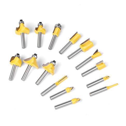 15Pcs Router Bit Set 1/4" Shank C3 Carbide Woodworking Kit | 15 piece router bit kit, 1/4 inch shank, C3 carbide blades, wooden storage case, beginner DIY woodworking, all in one kit in Kuwait