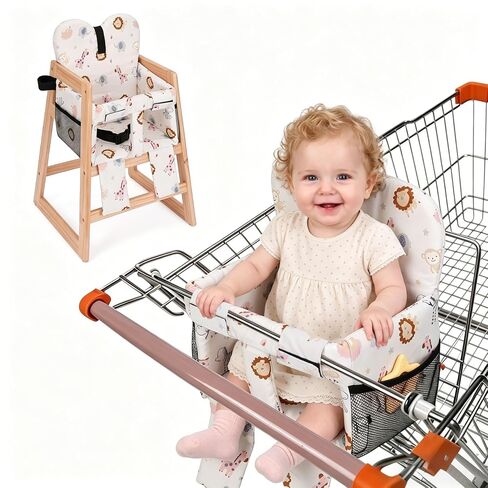 Baby Shopping Cart Seat Cover – Padded Shopping Cart Seat for Baby, High Chair Cover for Restaurant, Unisex Machine Washable Infant Toddler Cart Cover with Storage Pockets – Gray Elephant in Kuwait