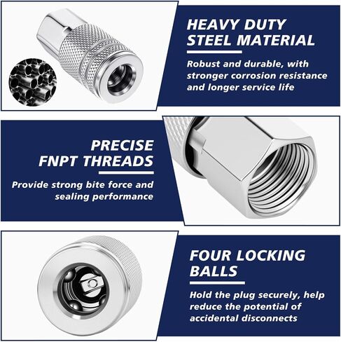 20 Pcs 3/8 High Flow Air Fittings 3/8 Inch Female Quick Connect Air Coupler Industrial M-type Coupler for Atmosphere Compressor Accessories Fittings Set(Silver) in Kuwait