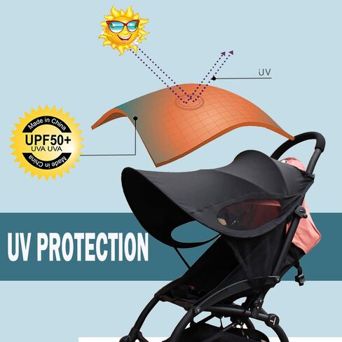 Universal Stroller Sun Cover UV Protection Baby Stroller Sun Shade Buggy Pram Sun Rain Shade Blackout Blind Canopy Cover Pushchair Sunblock Cover for Travel Park Zoo, Black in Kuwait