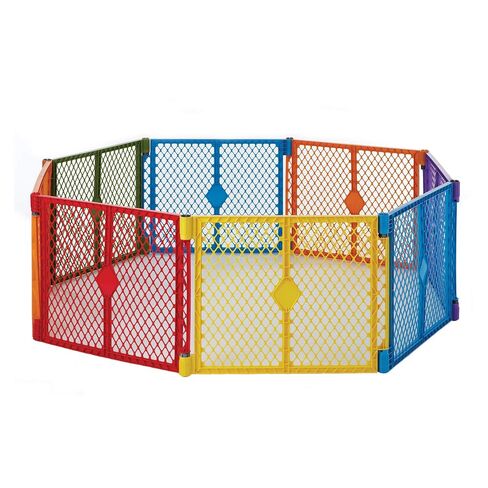 Toddleroo Superyard: 6-Panel, 18.5 SqFt Baby Playard; Sand | Portable, Durable, For Babies and Toddlers, Freestanding, Expandable Modular Sizing, Indoor or Outdoor Use, Made in USA in Kuwait