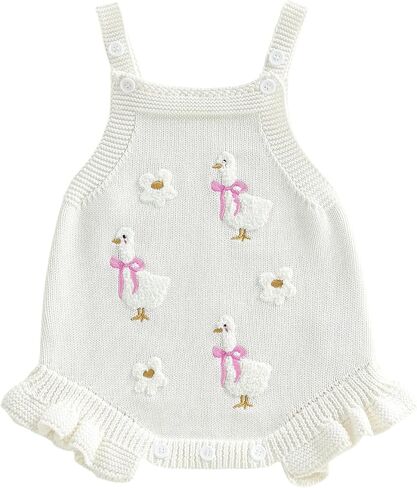 Newborn Baby Girl Sweater Romper Goose Floral Embroidery Sleeveless Crochet Knit Sweater Onesie Toddler Fall Clothes in Kuwait