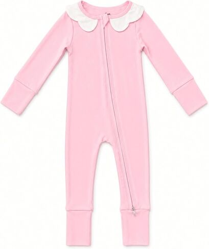 Pink Baby Bamboo Pajamas Soft Breathable Footed Sleeper, Two Way Zipper, Infant Sleepwear, Newborn Baby Girl Gift in Kuwait