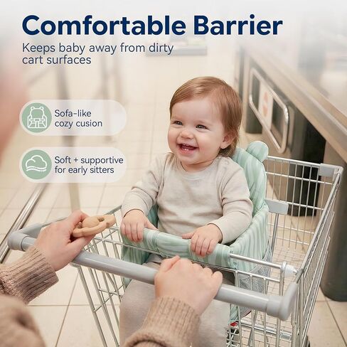 Padded Shopping Cart Cover for Baby, Sofa-Like Comfort Grocery cart Cover, Machine Washable High Chair Cushion, Sage Green, in Kuwait