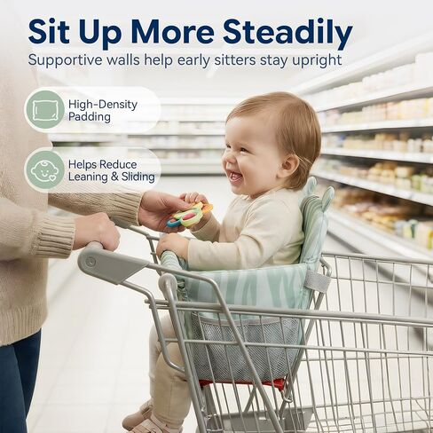 Padded Shopping Cart Cover for Baby, Sofa-Like Comfort Grocery cart Cover, Machine Washable High Chair Cushion, Sage Green, in Kuwait