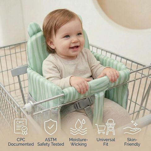 Padded Shopping Cart Cover for Baby, Sofa-Like Comfort Grocery cart Cover, Machine Washable High Chair Cushion, Sage Green, in Kuwait