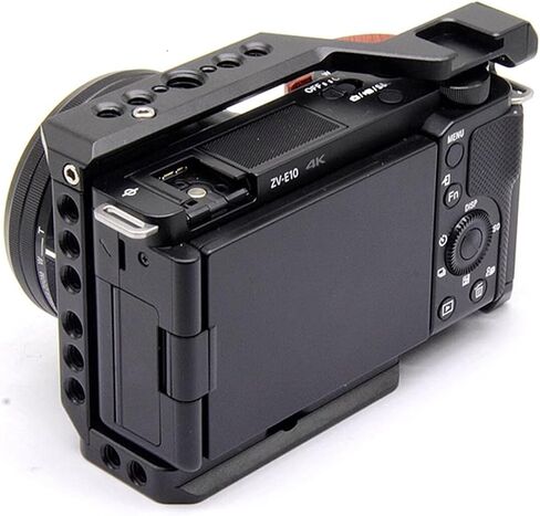 Camera Cage for Sony Alpha ZV-E10 with Wood Handle Full Cage with Wooden Handgrip for Sony ZVE10, Aluminum Camera Rig Video Shooting Accessories, Cold Shoe Mic/Light Filming Vlog Camera Kit in Kuwait