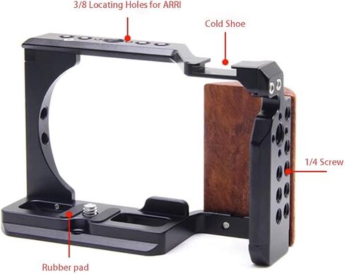 Camera Cage for Sony Alpha ZV-E10 with Wood Handle Full Cage with Wooden Handgrip for Sony ZVE10, Aluminum Camera Rig Video Shooting Accessories, Cold Shoe Mic/Light Filming Vlog Camera Kit in Kuwait