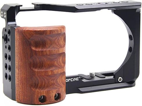 Camera Cage for Sony Alpha ZV-E10 with Wood Handle Full Cage with Wooden Handgrip for Sony ZVE10, Aluminum Camera Rig Video Shooting Accessories, Cold Shoe Mic/Light Filming Vlog Camera Kit in Kuwait