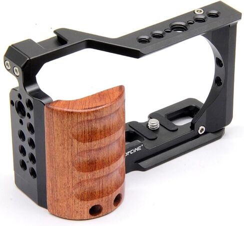 Camera Cage for Sony Alpha ZV-E10 with Wood Handle Full Cage with Wooden Handgrip for Sony ZVE10, Aluminum Camera Rig Video Shooting Accessories, Cold Shoe Mic/Light Filming Vlog Camera Kit in Kuwait