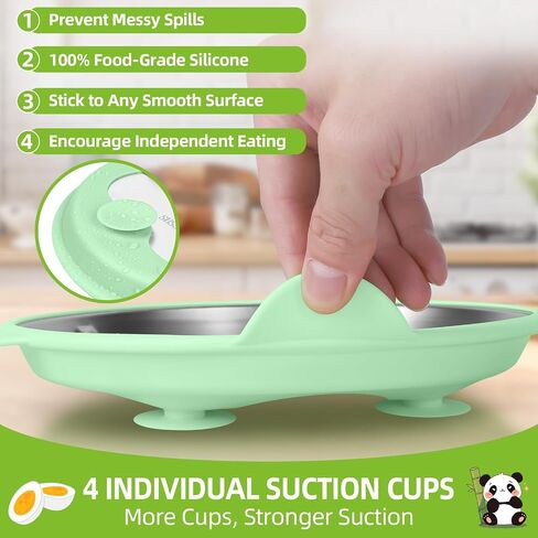 4 Pack Stainless Steel Toddler Plates with Suction - 9" Kids Divided Plates Removable Silicone Sleeves for Baby Led Weaning, Bear Ear Design Non Slip BPA-Free Dishwasher Safe in Kuwait