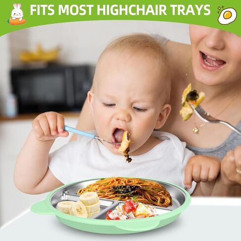 4 Pack Stainless Steel Toddler Plates with Suction - 9" Kids Divided Plates Removable Silicone Sleeves for Baby Led Weaning, Bear Ear Design Non Slip BPA-Free Dishwasher Safe in Kuwait