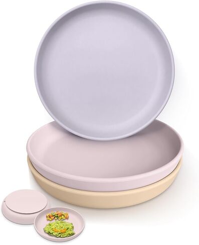 Baby Toddler Suction Plates, 100% BPA-Free Silicone Dishes 3 Pack | Stay-Put Suction Keeps Plates in Place, Deep Walls aid Self-Feeding, for Babies/Toddlers/Kids, Microwave/Dishwasher Safe in Kuwait