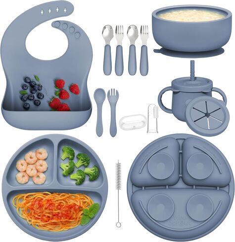 13Pcs Silicone Baby Feeding Set, Multi-Stage Utensils for Beginners | BPA-free, Ergonomic utensils, Suction bases, Dishwasher & microwave safe, easy-clean in Kuwait