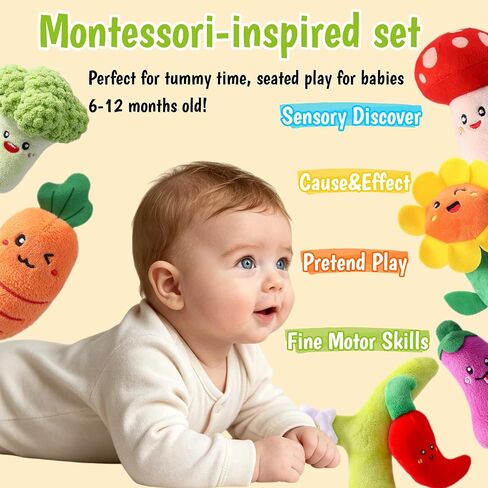 Baby Toys 6-12 Months, Baby Montessori Vegetable Garden Plush Toy Set Gift | Sensory Play, Soft Plush Figures, Includes Cloth Book, Pull & Harvest Play, Infant Learning Toy, Christmas Stocking Stuffers in Kuwait