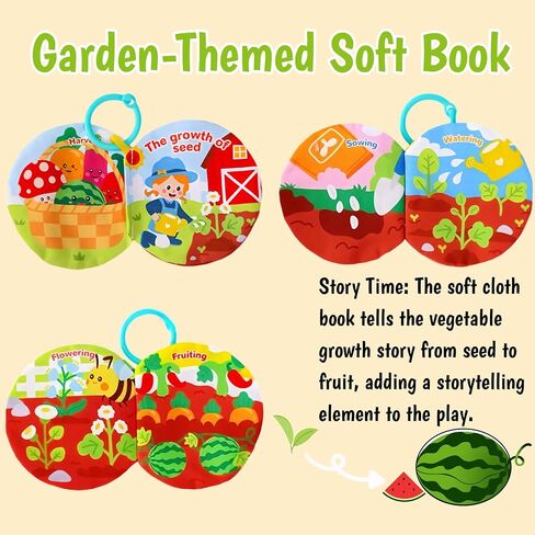 Baby Toys 6-12 Months, Baby Montessori Vegetable Garden Plush Toy Set Gift | Sensory Play, Soft Plush Figures, Includes Cloth Book, Pull & Harvest Play, Infant Learning Toy, Christmas Stocking Stuffers in Kuwait