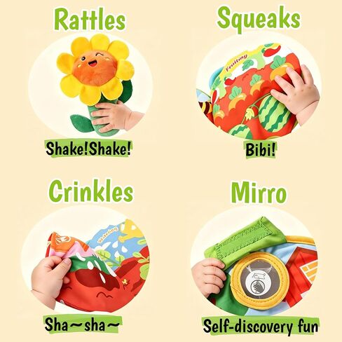 Baby Toys 6-12 Months, Baby Montessori Vegetable Garden Plush Toy Set Gift | Sensory Play, Soft Plush Figures, Includes Cloth Book, Pull & Harvest Play, Infant Learning Toy, Christmas Stocking Stuffers in Kuwait