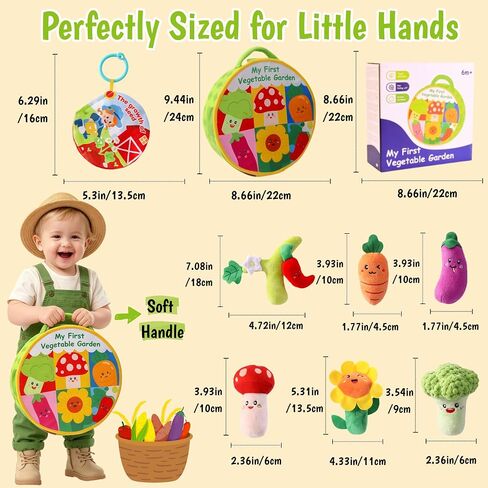 Baby Toys 6-12 Months, Baby Montessori Vegetable Garden Plush Toy Set Gift | Sensory Play, Soft Plush Figures, Includes Cloth Book, Pull & Harvest Play, Infant Learning Toy, Christmas Stocking Stuffers in Kuwait