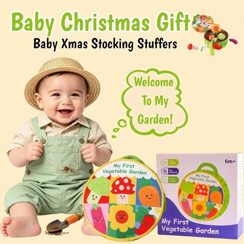 Baby Toys 6-12 Months, Baby Montessori Vegetable Garden Plush Toy Set Gift | Sensory Play, Soft Plush Figures, Includes Cloth Book, Pull & Harvest Play, Infant Learning Toy, Christmas Stocking Stuffers in Kuwait
