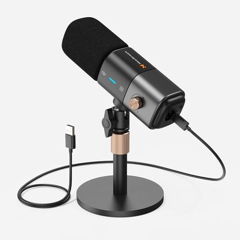 AM25X Gen3 USB/XLR Podcast Microphone for PC/Audio Mixer | Condenser Mic with Desk Stand for Stream/Podcast, USB-C Noise Canceling, Volume, Headphone Jack, Mute, XLR for Audio Mixers in Kuwait