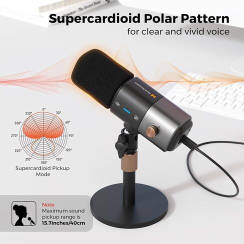 AM25X Gen3 USB/XLR Podcast Microphone for PC/Audio Mixer | Condenser Mic with Desk Stand for Stream/Podcast, USB-C Noise Canceling, Volume, Headphone Jack, Mute, XLR for Audio Mixers in Kuwait