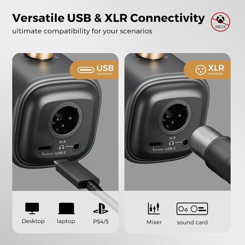 AM25X Gen3 USB/XLR Podcast Microphone for PC/Audio Mixer | Condenser Mic with Desk Stand for Stream/Podcast, USB-C Noise Canceling, Volume, Headphone Jack, Mute, XLR for Audio Mixers in Kuwait