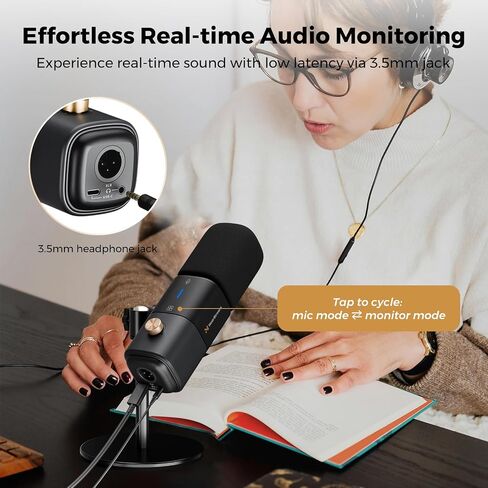 AM25X Gen3 USB/XLR Podcast Microphone for PC/Audio Mixer | Condenser Mic with Desk Stand for Stream/Podcast, USB-C Noise Canceling, Volume, Headphone Jack, Mute, XLR for Audio Mixers in Kuwait