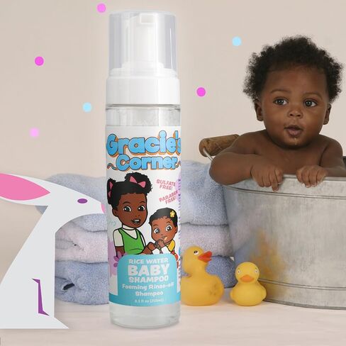Gracie's Corner Rice Water Baby Shampoo — Foaming Rinse-Off Shampoo for Babies & Kids — Gentle Moisturizing Cleanser for Soft Hair & Sensitive Scalps — 8.5 oz in Kuwait