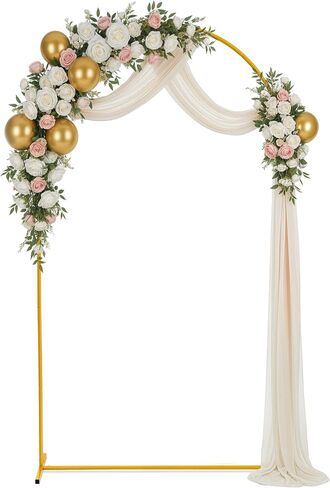 Gold Metal Arch Backdrop Stand for Wedding & Birthday Party Decorations, Foldable Balloon Arch Frame with Easy Assembly, Photo Booth Backdrop Décor with Fairy Lights Options in Kuwait