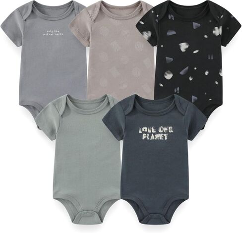 Newborn Baby Unisex Cotton One-Piece Bodysuits 5-Pack Short Sleeve Soft Baby Gift Clothes for Boys Girls in Kuwait