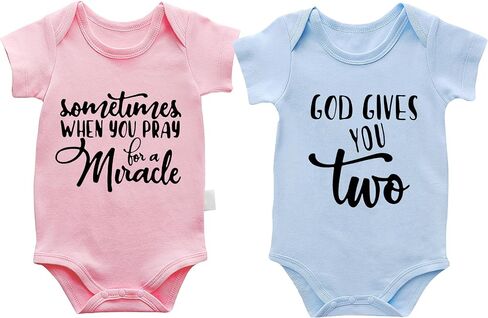 2-Pack Baby Twins Bodysuits God Gives You Two Newborn Cotton Short Sleeve Funny Outfit Infant Twin Unisex Romper 0-12M in Saudi Arabia