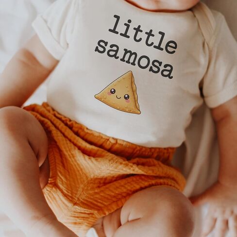 Little Samosa Baby Bodysuit, Indian Food Newborn (0-3 Months, Natural) | Desi Baby Gift, Kawaii Samosa Graphic, Indian Food Outfit, South Asian Newborn Photo Prop, Baby Shower in Kuwait