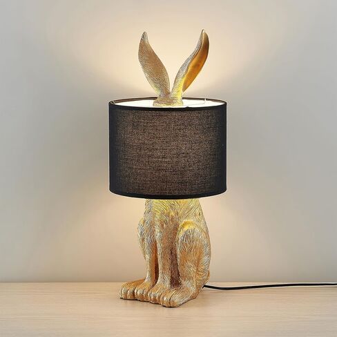 Rabbit Table Lamp with Black Fabric Shade, Gold Bunny Lamp for Bedroom Nightstand Desk, Nursery Lamp Bookshelf Lamp Animal Lamp, Cord Switch, 22.45" Tall, E26 1-Light Bulb Not Included in Kuwait